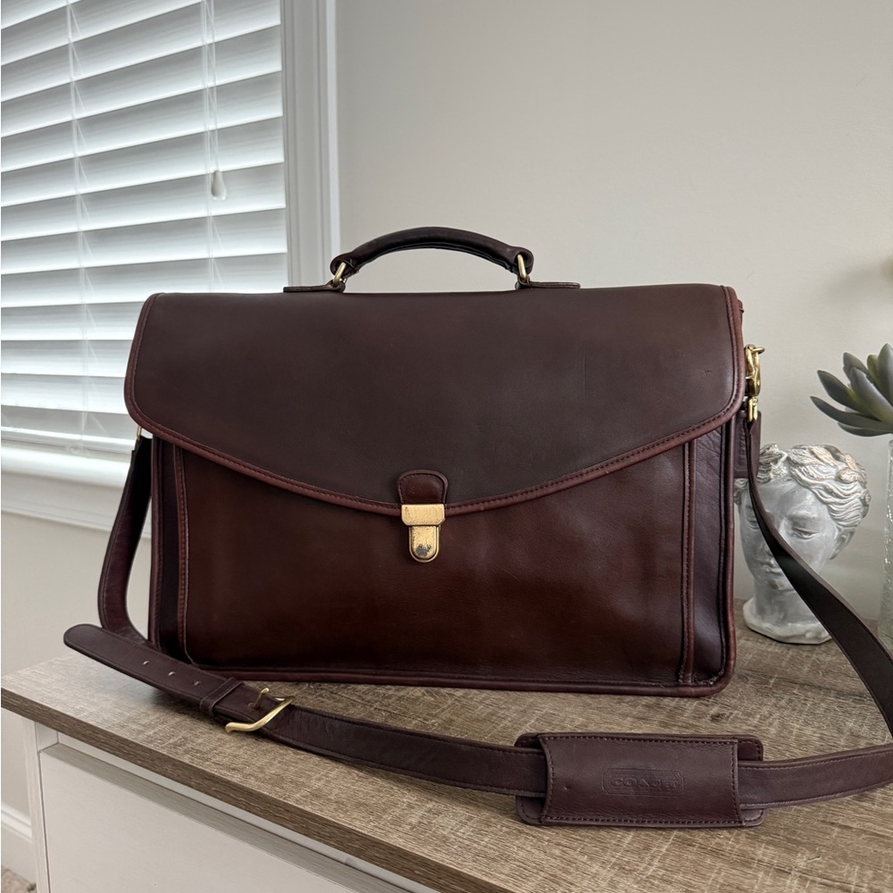 Vintage COACH Morgan Briefcase 5267 Mahogany With Brass Touch lock Closure